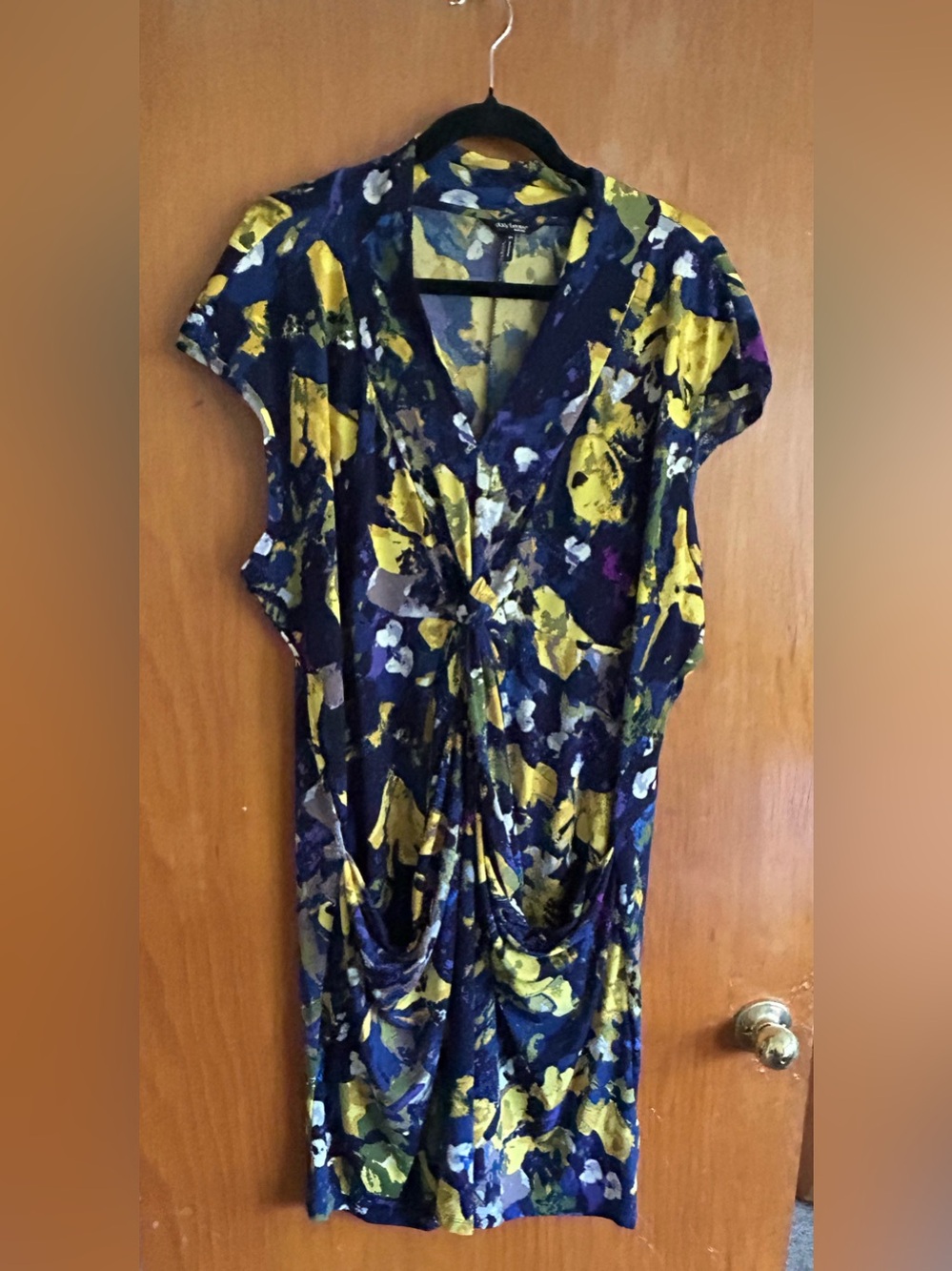 Daisy Fuentes Navy, Yellow & Purple Floral Print Dress